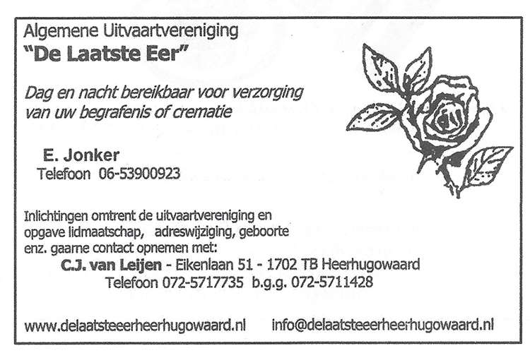 Advertentie De Laatste Eer Heerhugowaard